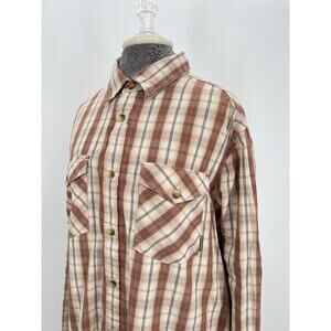 Merrell Men's button down brown and orange long sleeve shirt size L upf 50+